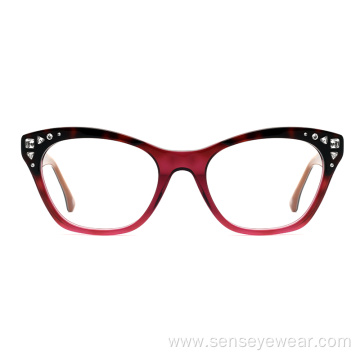 Women Fashion Diamond Acetate Optical Frame Glasses